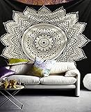 raajsee Indisch Wandteppich Mandala Baumwolle/Indien Wandbehang Schwarz Weiß Lotus Mandala groß Hippie Bohemian Psychedelic Ombre Wand Tuch/Yoga Meditation Rugs (Lotus Mandala, 140 x 210 cm Twin)