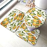 Set 3 Teilig Badvorleger Orange Früchte Blumen Blätter Fußmatte Dekorative Langlebige Kontur Badteppich, Für Badewanne, Wc-Sitz Bezug