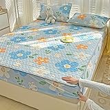 Laken für Wasserbetten Boxspringbetten Matratzen 180 x 200 cm, Sommer-Bettlaken aus dickem Latex, kühles, bequemes, atmungsaktives Spannbettlaken, elastisches Band für Kinderzimmer, Blau