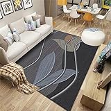 RUGMRZ Bettumrandung Teppich 3 Teilig 70 x 140 cm Grauer Teppich mit Blättern dekoriert Schlafzimmer Teppich leicht zu reinigen Zimmer Teppich