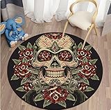 XENIMO Totenkopf-Terror-Kunst 3D-Gedruckter Runder Teppich Für Wohnzimmer Teppich Camping Picknick-Matte Schlafzimmer rutschfeste Yoga-Bodenmatte Geschenke 120cm