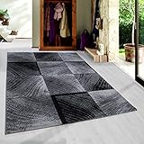 SIMPEX Kurzflor Teppich, Kariert Design, Teppich Schwarz, 240 x 340 cm, Teppich modernen Stil, Teppich Wohnzimmer