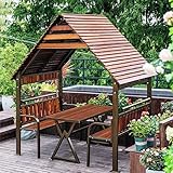 Hardtop-Gartenpavillon, Gartenmarkise Für Den Außenbereich, Überdachung Aus Massivem, Konserviertem Holz Mit Seitenwandvorhängen Für Hinterhof, Terrasse, Garten, 221 X 134 cm,Wood Color