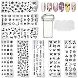 SPOKKI 10 Stück Set Nail Art Plates Stamping Stempel, Nail Template Stamping Schablone Nail Stamp und Nagelschaber Nail Stamping Kit for Nägel Maniküre