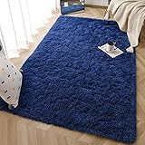 RUGICI Ultra weiche zottelige Teppiche, moderner, flauschiger Teppich für Schlafzimmer, Kinderzimmer, Schlafsaal, niedlicher Plüschteppich für Kinderzimmer, Mädchenzimmer, 122x182 cm, Marineblau