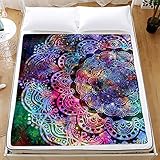QQFENG Kuscheldecke Flanell Fleecedecke Bunte Mandala-Muster Wohndecke Sofadecke Couchdecke Bettüberwurf Flauschige Weiche& Warme Sofaüberwurf Decke 130x150cm