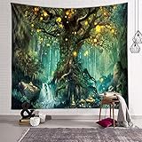 Zodight Baum des Lebens Wandteppich, Wandbehang Wandtuch Wasserfälle mit Elfen Unter Altem Verzaubertem Baum, Wandteppich Psychedelic Wald Wanddeko für Schlafzimmer Wohnzimmer Wohnheim