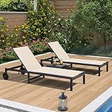 PURPLE LEAF 2+1 Sonnenliege-Set Liegestuhl aus Aluminium Gartenliege mit Verstellbarer Rückenlehne Liege mit Rollen Wetterfest,Beige