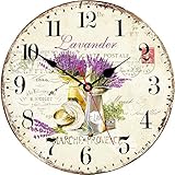 TAHEAT Romantisch Lavendel Wanduhr, Französisch Lila Liebe Blumen Uhren, Genau Dekorativ Leicht zu lesen Wanduhr für Wohnzimmer/Schlafzimmer/Bad/Küche, 34 cm