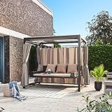 HOME DELUXE - Gartenliege - Provence, Maße: ca. 236 x 180 x 210 cm, Schwebendes Rattanbett inkl. Vorhänge und Schiebedach I Hollywoodschaukel Sonnenliege Schaukelliege