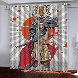 Vorhang, Kinderzimmer, 3D Tiger Tierkarikatur Samurai 182(B)X214(H) Cm Kindervorhänge Mit Ösen, Polyestervorhänge, Wärmeschutzvorhang, Blickdichter Vorhang Mit Ösen, Kindervorhänge Für Wohnzimmer, Sc