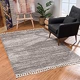 MyShop24 Teppich Wohnzimmer Shaggy - Grau Meliert 100x300cm - Deko Schlafzimmer Hochflor mit Fransen Flauschig - Oeko Tex 100 Standard - Allergiker geeignet