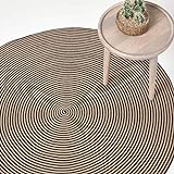 Homescapes runder Teppich, handgeflochtener Baumwollteppich 120 cm im Vintage-Stil mit Spiralemuster, beige und schwarz