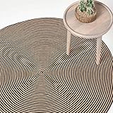 Homescapes runder Teppich, handgeflochtener Baumwollteppich 120 cm im Vintage-Stil mit Spiralemuster, beige und schwarz