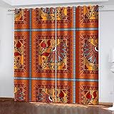 ARMOQ Vorhänge Blickdicht Mit Ösen Ethno-Stil Mit Rotem Muster 140X175Cm 3D Vorhänge Blickdichte Perforierte Vorhänge Thermische Vorhänge Lichtblockierende Fenster Behandlungen Energiesparend Für Jung