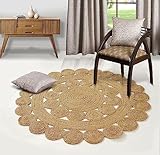GRUHUM Runder Jute-Teppich, 2,1 m, Naturfaser-Kollektion, handgewebt, Bauernhaus-Jute-Teppich, weich, geflochten, für drinnen und draußen, Küche, Schlafzimmer, Wohnzimmer, Flure, Eingänge