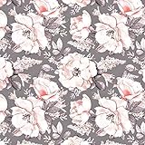 Blume Rose Grau Rosa 100% Baumwolle Baumwollstoff Kinder Kinderstoff Meterware Handwerken Nähen Stoff Tiermotiv 100x160cm 1 Meter