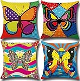 KOMEYA Kissenbezug-Set, 18 x 18 Zoll (45 x 45 cm), Bunte Schmetterlings-Designs, langlebige Baumwoll-Leinen-Überwurfkissen, Sheel-Case-Kissenbezüge for Zuhause, Sofa, dekorativ (4er-Set) #54