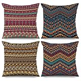 ASDCXZ Boho Kissenbezug 40x40 cm 4er Set, Retro Boho Geometrisch Streifen Bunt Sofa Kissen Bezug Dekokissen Kissenbezüge Kissenhülle Waschbar Polyester Flachs Textil Outdoor Polster Kopfkissenbezug