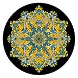 QQLADY Runder Wohnzimmer-Teppich, Bohemian-Mandala-Druck, ultraweich, Ethnischer Vintage-Teppich, leicht zu reinigen, großer Outdoor-Teppich, maschinenwaschbar, Hängekorb-Teppich, gelb, Durchmesser