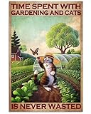 Bioprocess Blechschild mit Aufschrift 'Time Spent With Gardening And Cats Is Never Wasted', Vintage-Look, 20,3 x 30,5 cm