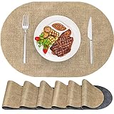 ANUNU Ovale Tischsets Platzset 6er Set, Leder Tischsets Abwaschbar Doppelseiten Farbe Platzset Wasserdicht Innen- und Außentischsets für Esstisch, Küche, Restaurant (Kamel und Schwarz)