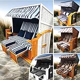 BRAST Strandkorb Ostsee 3-Sitzer XXL für 2-3 Personen 160cm breit mehrere Designs incl. wetterfeste Abdeckhaube verstellbare Rückenlehne Fußkissen Farbe Hellblau gestreift