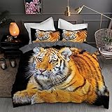 LLSZAHD BettwäSche 200x220 Schwarzer Tiger 3D Bettbezug Weiche und Angenehme Mikrofaser BettwäSche-Sets mit Reißverschluss Schließung + 2 Kissenbezug 80 X 80 cm