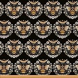 Bienen Polsterstoff Honigbiene Kawaii Dekostoff Süßer Wildtierstoff Meterware für Teenager Jungen Blumenkranz Boho Blumenstoff Geschenke mit Fliegenden Wildbienen Goldschwarz 920 x 150 (HxB)