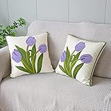 SKXKJian Stickerei-Kissenbezüge, 2er-Set, quadratisch, 3D-Jacquard-Kissenbezüge für Sofa, Wohnzimmer, Schlafzimmer, Dekoration, 45,7 x 45,7 cm, lila Tulpe, 2 Stück