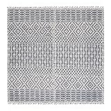 Safavieh Natura Collection NAT852N Fransenteppich, quadratisch, 122 cm, Elfenbein/Marineblau