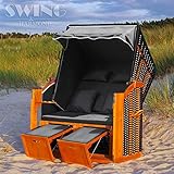 Swing & Harmonie Luxus Strandkorb XL - 118cm Rügen Ostsee Sonneninsel Rattan Möbel Polyrattan (anthrazit)