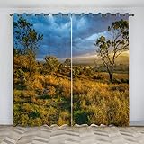 ARYKAA Gardinen Wohnzimmer Landschaft Vorhang Blickdicht mit Ösen, Schwere Verdunklungsvorhänge Thermovorhang lichtdicht für Schlafzimmer Küche 2er Set 140x200 cm(BxH), Farbe