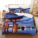 YINGYINGGUAI Bettwäsche 155x220 Japanischer Stil Torii Bettwäsche-Sets Einzelbett Bettbezug 3teilig Weicher Bettwäsche Sets für Teenager Kinder mit Reißverschluss mit 2 Kopfkissenbezug 80x80 cm