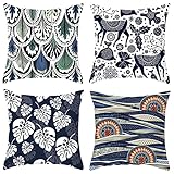 Kissenhülle 45X45 4Er Set, Kissen Deko Edel Polyester Kissenbezug Blatt Hirsch Mandala Blumenmuster für Stuhl Sofa Wohnzimmer Schlafzimmer