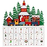 Spielwerk Wiederverwendbarer Adventskalender Winterlandschaft zum Befüllen 24 Türchen Bunt Bemalt Weihnachten Kinder DIY weihnachtliche Holz Dekoration