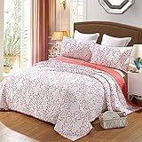 Bedspreads Quilted Coverlet Cotton Bedding Sets Red Vine Embroidered 3PC Cotton Quilts Bed Cover Sheets Pillowcase Super King Size 173 218cm