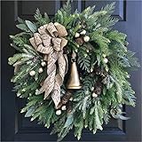 ZKINGZ Bauernhaus Weihnachtskranz, Türkranz Weihnachten, Weihnachtskranz für Tür, Weihnachtsdeko Kranz, Weihnachtsgirlande mit Glocken, Künstliche Weihnachten Garland für Dekoration, 40 cm (A)