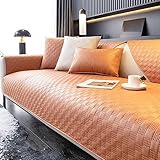 Cozomiz Wasserdichter PU-Leder Sofa Sitzkissenbezug rutschfeste Matte Atmungsaktiv Mehrfachnutzung Sofaüberwurf Sesselschutz Spielmatte Japanischer Tatami Teppich 110x110cm Orange