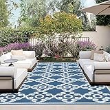 OutdoorLines Outdoor Teppich für Terrasse 1,5 x 2,4 m – wendbarer Außenteppich marokkanische Blume grau blau & weiß