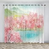 ARYKAA Gardinen Wohnzimmer Rosa Baum Vorhang Blickdicht mit Ösen, Schwere Verdunklungsvorhänge Thermovorhang lichtdicht für Schlafzimmer Küche 2er Set 140x200 cm(BxH), Farbe