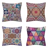 Outdoor Kissen Wasserdichter Kissenbezug 70x70 cm Kissenbezüge 4er Set Leinen Dekorativ Kissenhüllen Quadrat Kopfkissenbezug Sofa Kissen Zierkissen Pillow Cover Garten Deko Geometrisches Mandala B92
