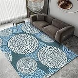 Xiaosua Wohnzimmerteppich Weicher Blau Sofa Blau Teppich Kreisförmiges Blumen Muster Schlafzimmer Arbeits Zimmer Kinderzimmer rutschfest 200X250Cm Bettvorleger Büro Lounge Teppich 6Ft 6.7''X8Ft 2.4''