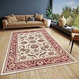 HANSE Home Reni Teppich Orientalisch – Orient Läufer klassisch dicht gewebt mit Ornamenten und Blumenmotiven Weicher Kurzflor für Schlafzimmer, Esszimmer, Wohnzimmer, Flur – Creme Rot, 57x90cm