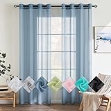 EMEMA 2er Set Sheer Voile Vorhang mit Ösen Transparente Gardine aus Voile Polyester Ösenschal Transparent Wohnzimmer Luftig Dekoschal für Schlafzimmer 140 X 145 cm (B x H) Staubiges Blau