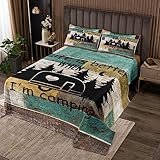 Camper Tagesdecke M Größe Vintage Braun Grün Kabine Holz Druck Tröster Set Kinder Jungen Zimmer Dekor Rustikales Bauernhaus Bettwäsche Quilt Cartoon Camp Auto Mond Coverlet Sets,2 Kissenbezug