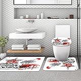 rutschfeste Badematte, 3-teiliges Badezimmerteppich Set,Aquarell Landschaft Daigoji Herbstsaison Kyoto Japan Japanisch Vintage Rot Asiat,weicher WC-Vorleger, rutschfeste Duschmatte und WC-Vorleger-Set