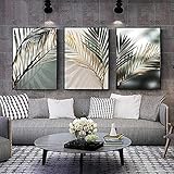 Trayosin 3er Set Premium Poster, Abstrakt Goldene Blätter Bilder,Moderne Wandbilder,Stilvolle Poster Wanddeko für Wohnzimmer & Schlafzimmer,ohne Bilderrahmen (50x70cm)