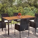 Festnight Gartentisch Rattan,Terassentisch Wetterfest mit Holzplatte Schwarz,Gartentische Für Draußen,Rattan Tisch,Balkontisch Rattan,Outdoor Esstisch,Esstisch Balkon 190x90x75 cm