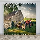 ARYKAA Gardinen Wohnzimmer Bauernhaus Traktor Vorhang Blickdicht mit Ösen, Schwere Verdunklungsvorhänge Thermovorhang lichtdicht für Schlafzimmer Küche 2er Set 140x200 cm(BxH), Farbe